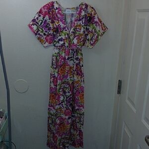 MISA Vibrant Floral V-Neck Dress
